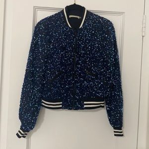 Alice + Olivia Lonnie Beaded Varsity Bomber Jacket